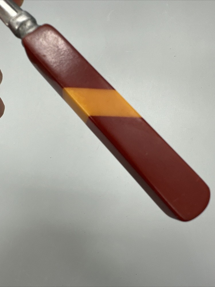 MCM Retro Two Color Red & Butterscotch Yellow Bakelite Spoon