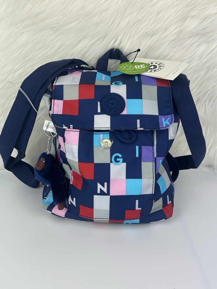 Kipling Kaylin Mini Backpack NWT Multicolor Kipling Cubed Monkey Charm