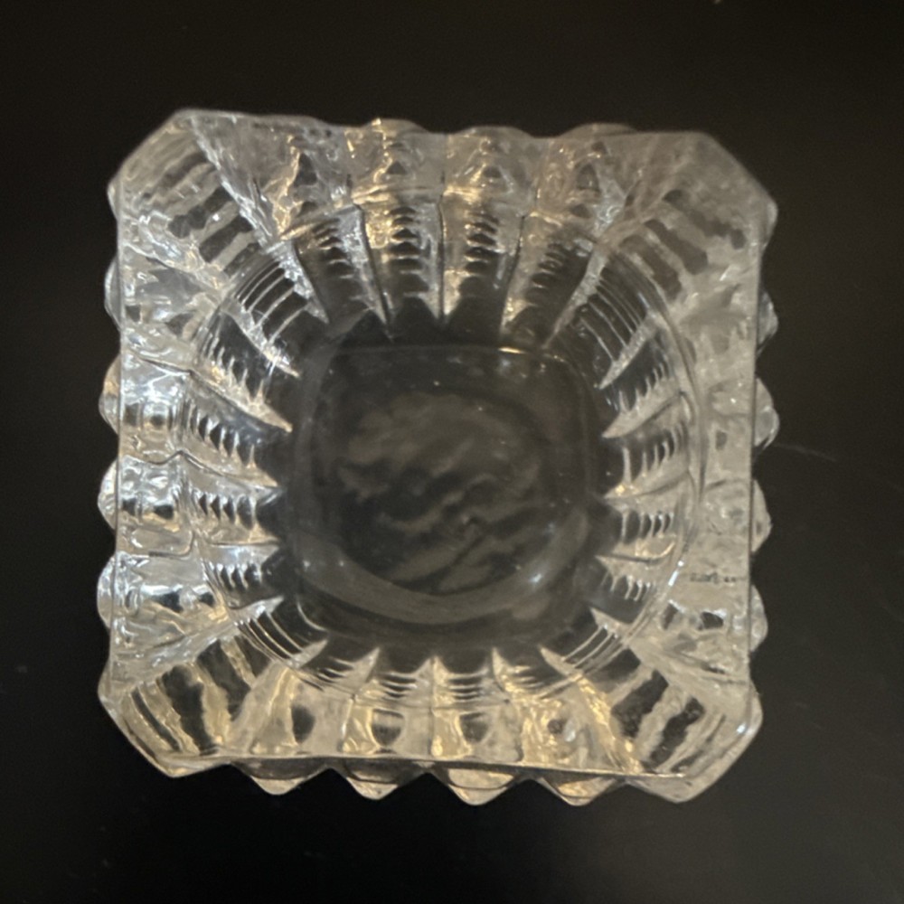 Vintage Clear Glass Square Open Salt Cellar Patterned Ribbed Dish