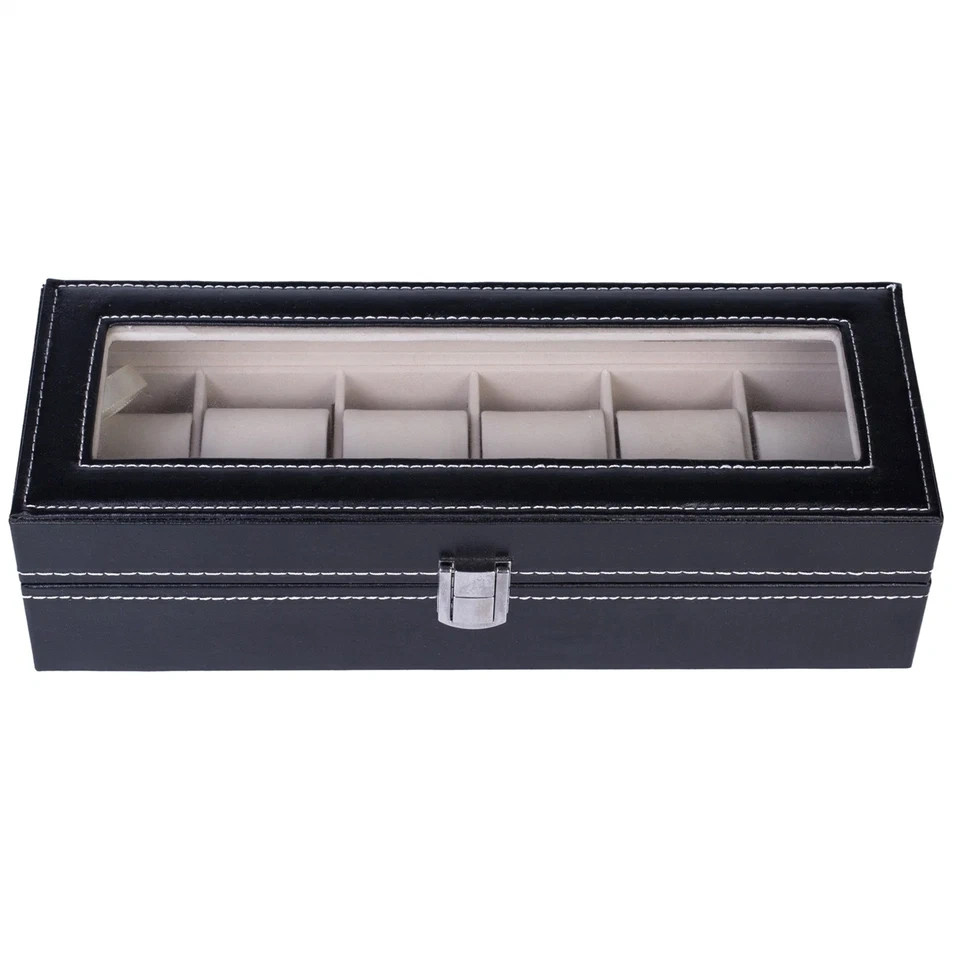 6 Slots Watch Box PU Leather Watch Case Jewelry Storage Watch Display Case Gift