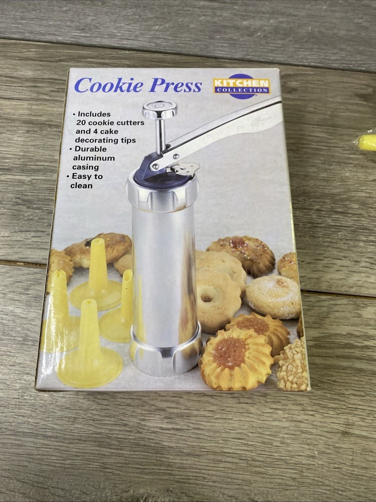 Kitchen Collection Cookie Press Complete Set Aluminum 20 Cutters 4 Cake Tips New