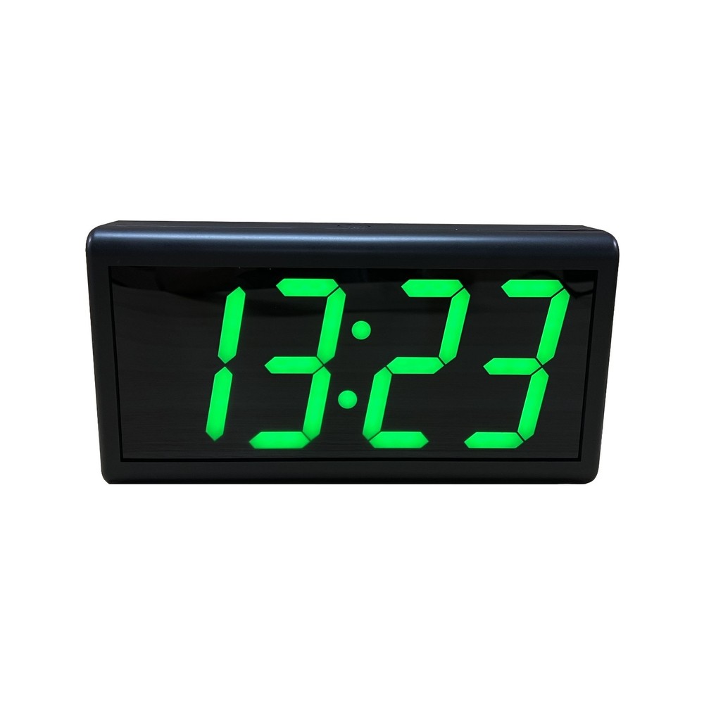 Green Digital PoE Network Synchronized Clock, Plastic Case, Black Glass Screen
