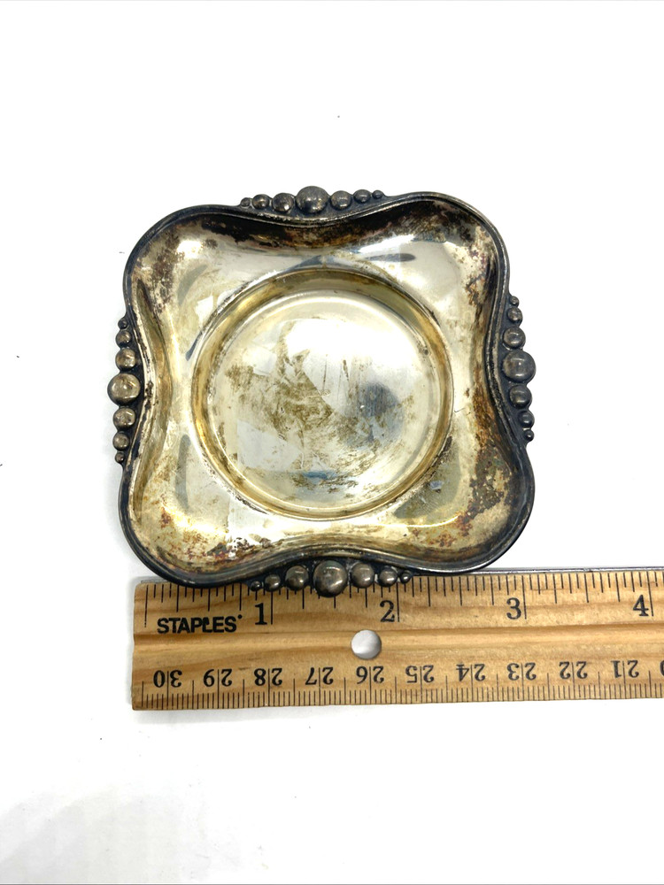 Antique Silver Plated Open Salt Cellar with Spoon