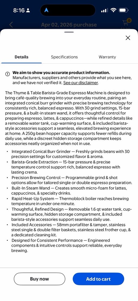 Thyme & Table Barista-Grade Expresso Machine TT1579R