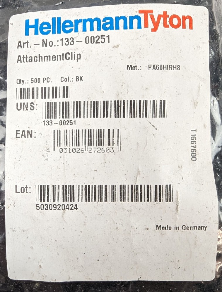 500 HellermannTyton 133-00251 Cable Tie Attachment Clip Black NEW