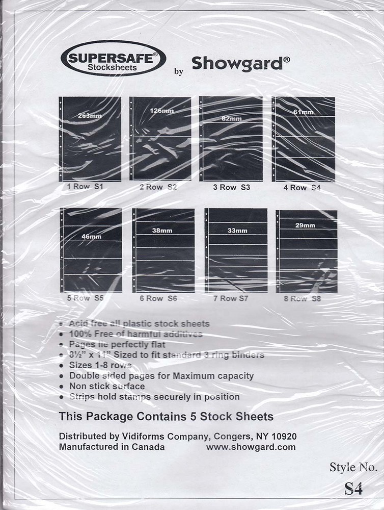 Showgard Supersafe Stock Sheets 4 Row Double Sided Pages 61mm 5 Pack S4