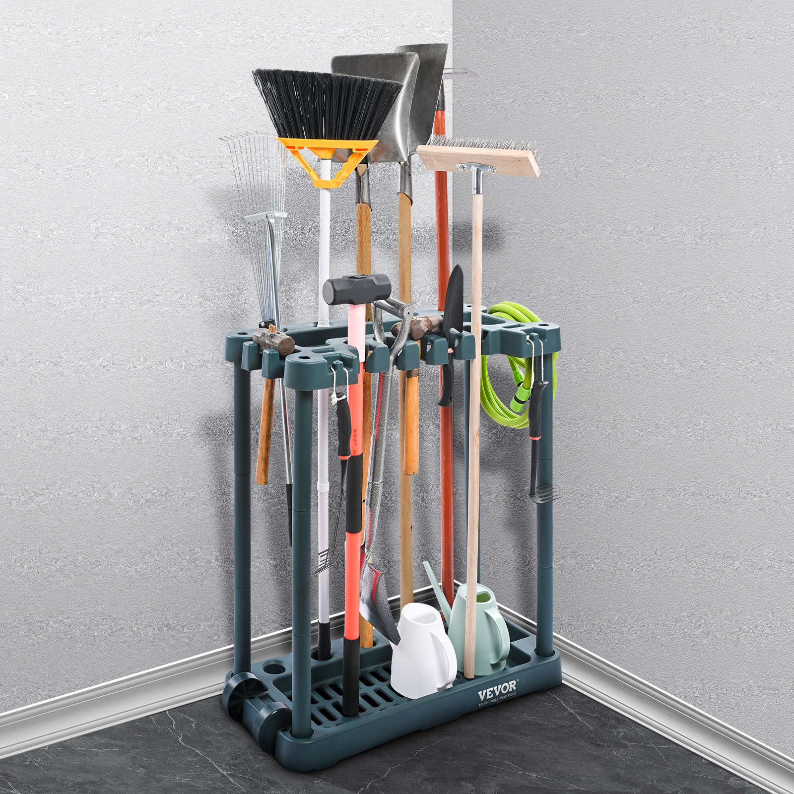 VEVOR Garden Tool Storage Rack Garage Organizer 10 Slots Yard Broom Mop Holder