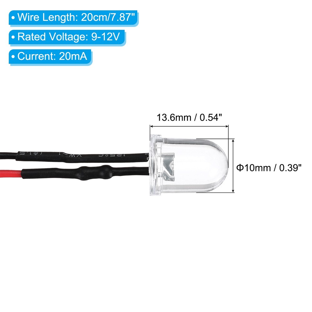 20 Pcs 9-12V DC 10mm LED Diode Light, Orange Light