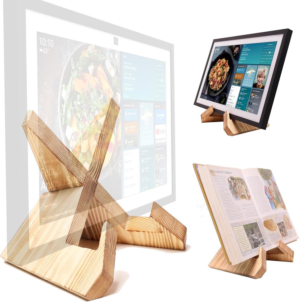 Solid Wood Tablet Stand Holder for Echo Show 15 & 21 Cookbook Display