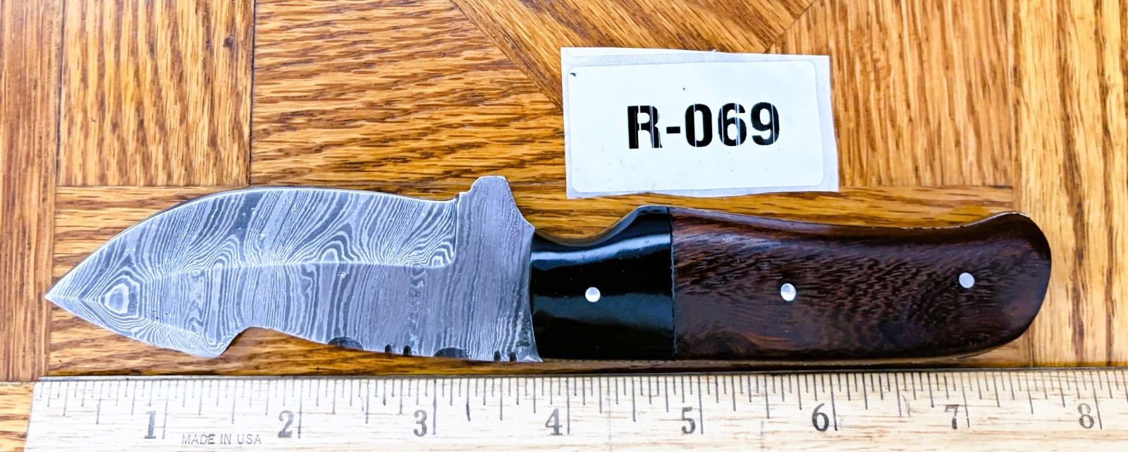 DAMASCUS STEEL SKINNING KNIFE-HARDWOOD HANDLE #R-069