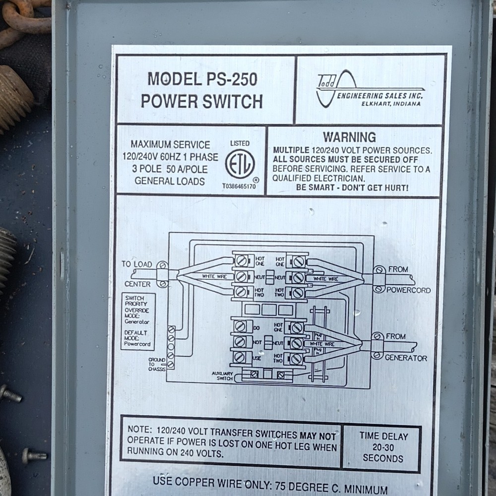 Todd Engineering Sales Inc. PS-250 Automatic Transfer Switch 50A