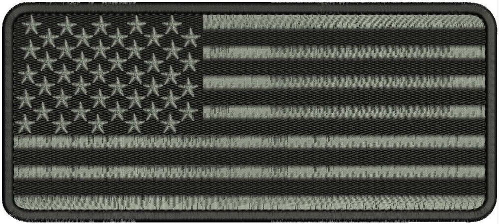 AMERICAN FLAG EMBROIDERY PATCH 4X10 ''HOOK ON BACK GRAY ON BLK