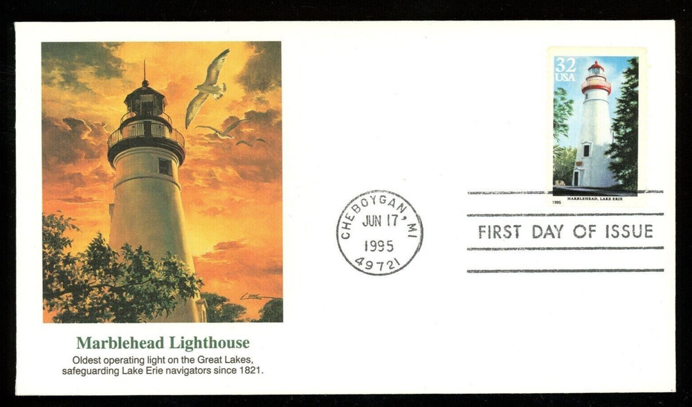 MARBLEHEAD LIGHTHOUSE 1995 FLEETWOOD CACHET FDC UNADDR