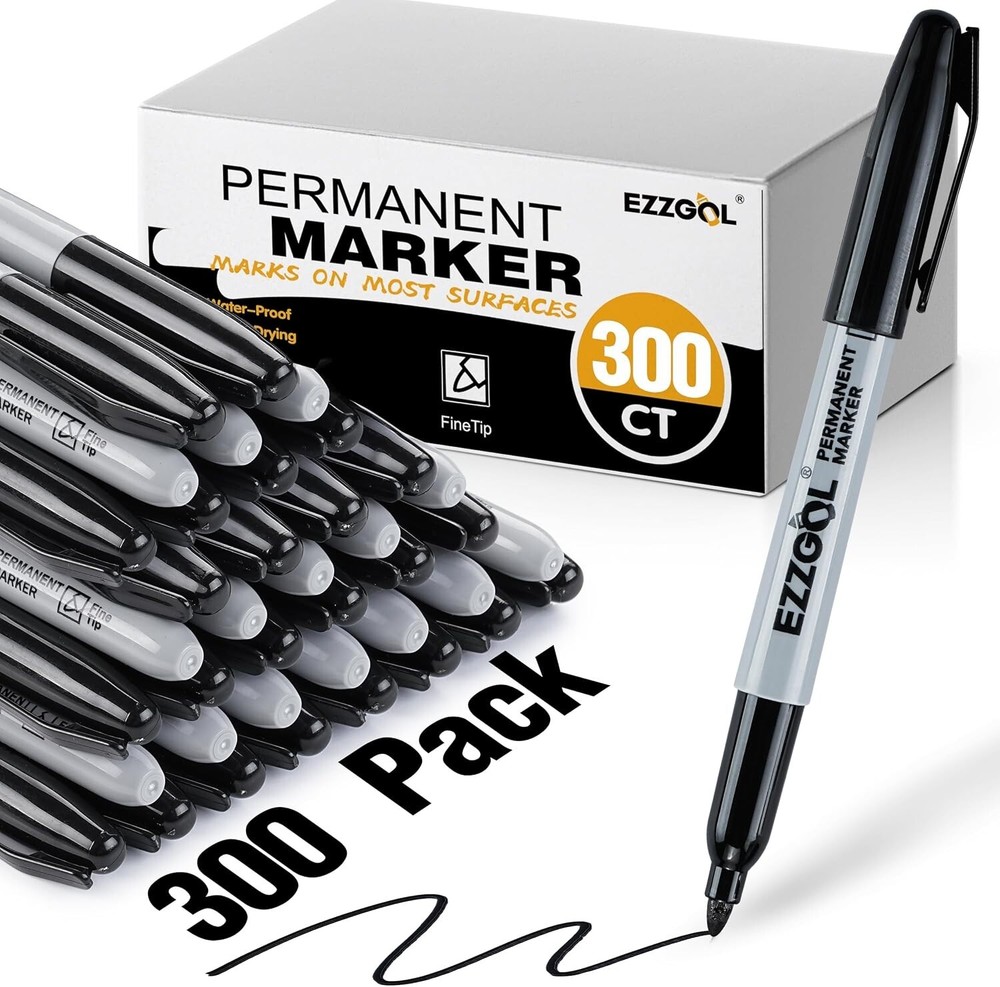 Permanent Markers Bulk, 300 Pack Fine Tip Black Permanent Markers, Waterproof...