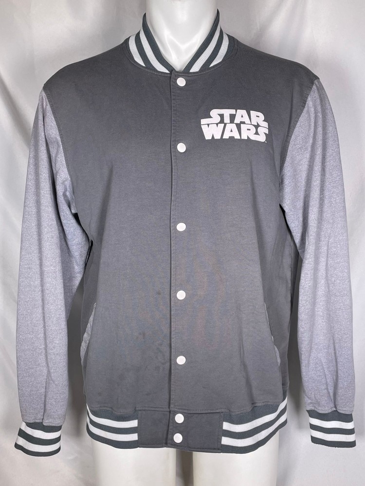 Star Wars Grey Snap Button Up Varsity Track Jacket Men's LARGE