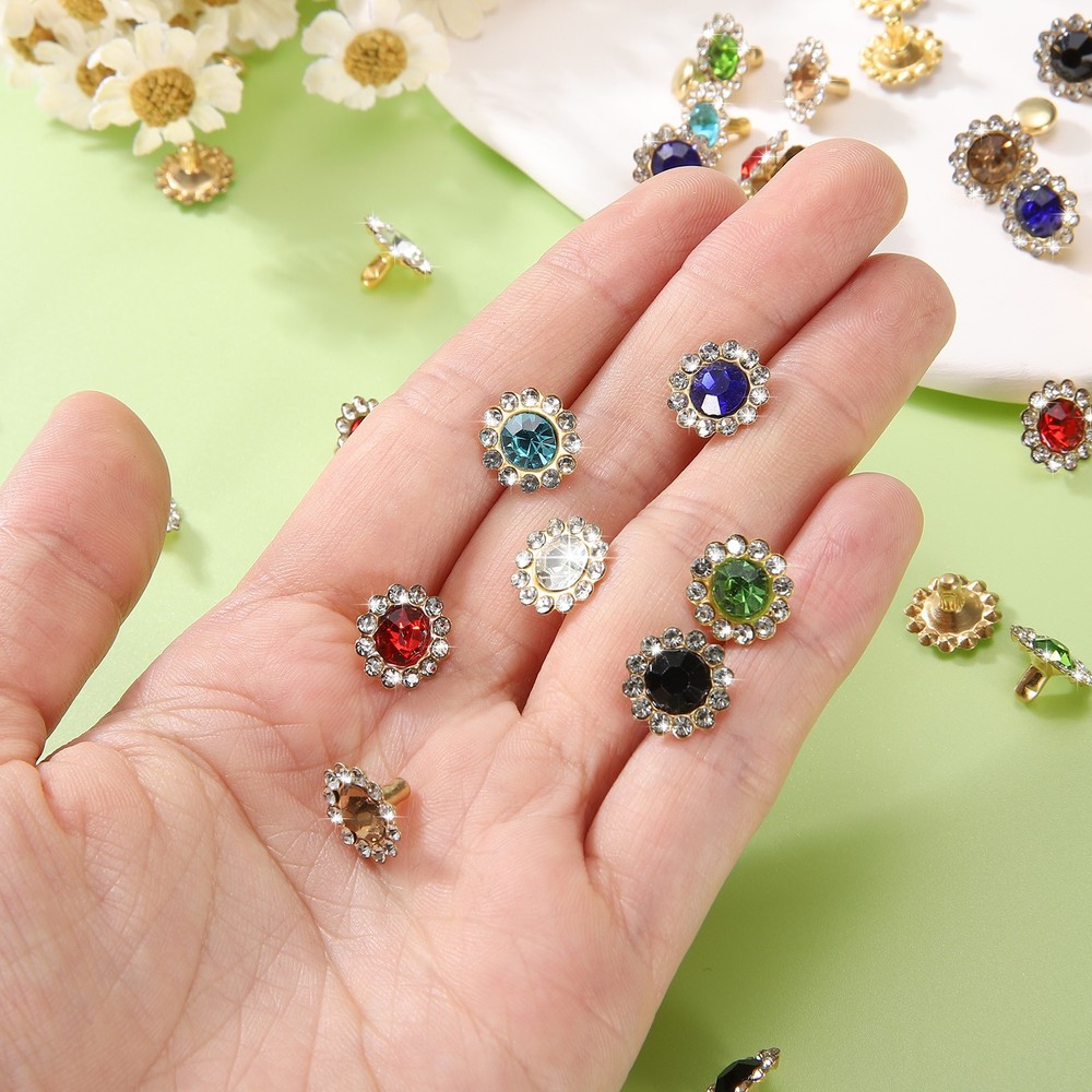 100 Set Rhinestone Rivets Studs 11mm Crystal Rivets Sun Flower Studs White