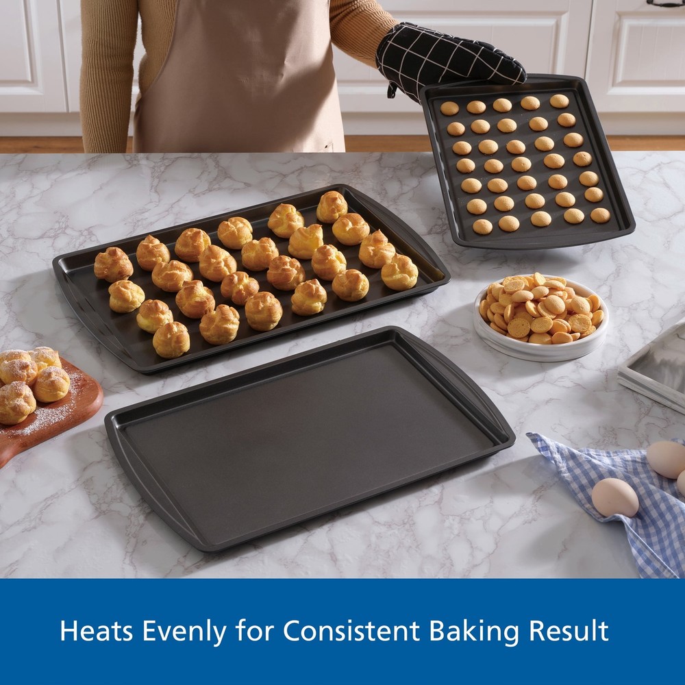 3pc Carbon Steel Nonstick Cookie Sheet Bakeware Set
