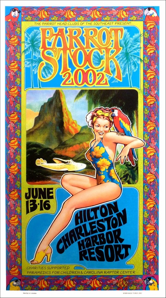 Jimmy Buffett Parrot Stock Charleston 2002 Benefit Poster Signed Bob Masse MINT