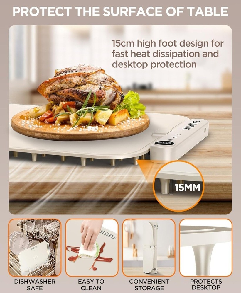 Food Warmer Mat Portable, Versatile W/Temperature Control/Full Surface Warming