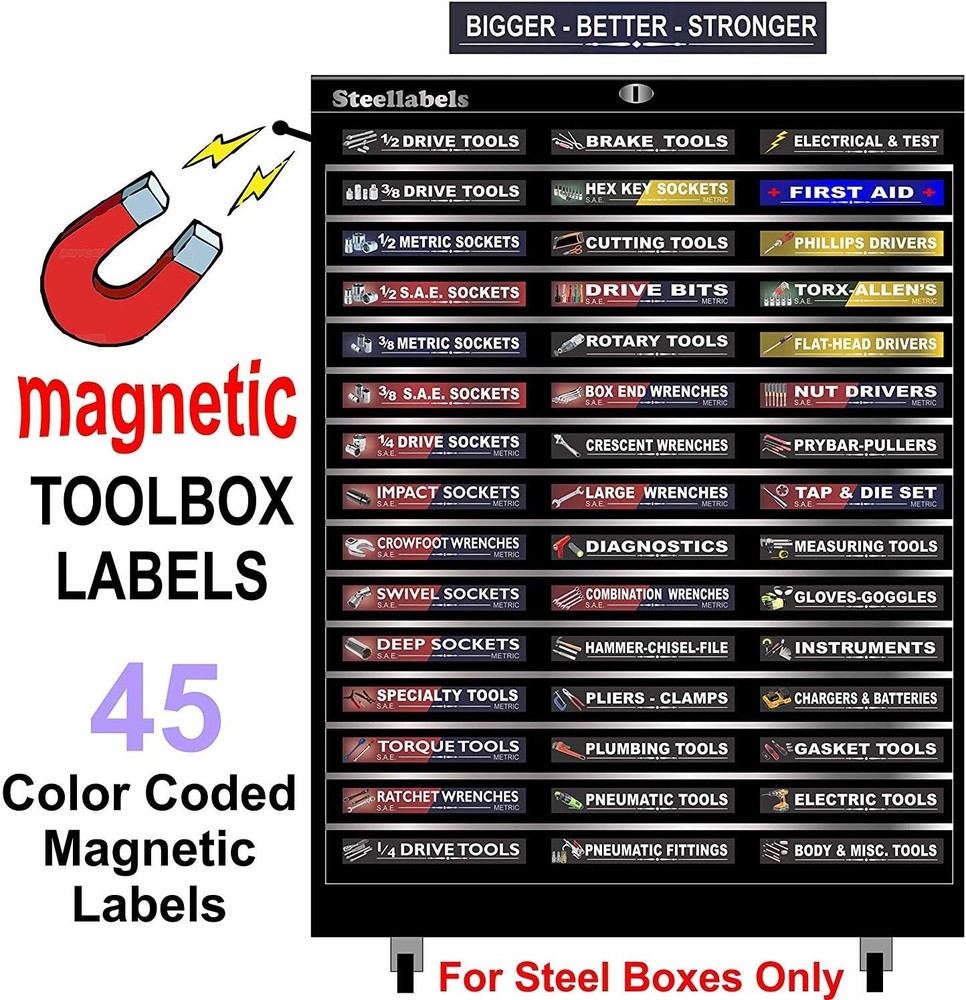 Ultimate Magnetic Toolbox Label Organizer Set for Tool Chest, Boxes, Drawers & C