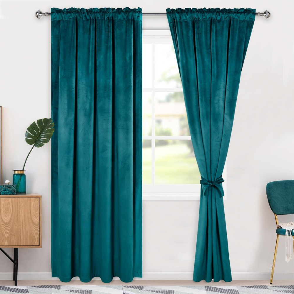 Teal Velvet Curtains 84 inches-Blackout Thermal Insulated Solid Soft Curtains...