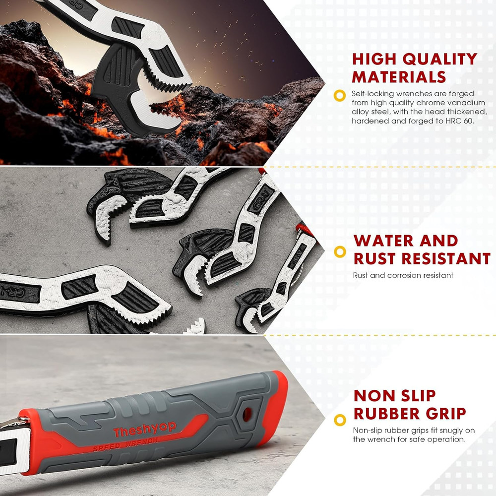 Multifunctional Self Locking Wrench, Self Adjusting Pipe Wrench, 10 Inch Plumber