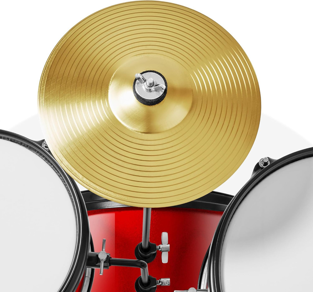 Gammon 3-Piece Junior Drum Set with Throne - Red, Complete Beginner Kit with Bas