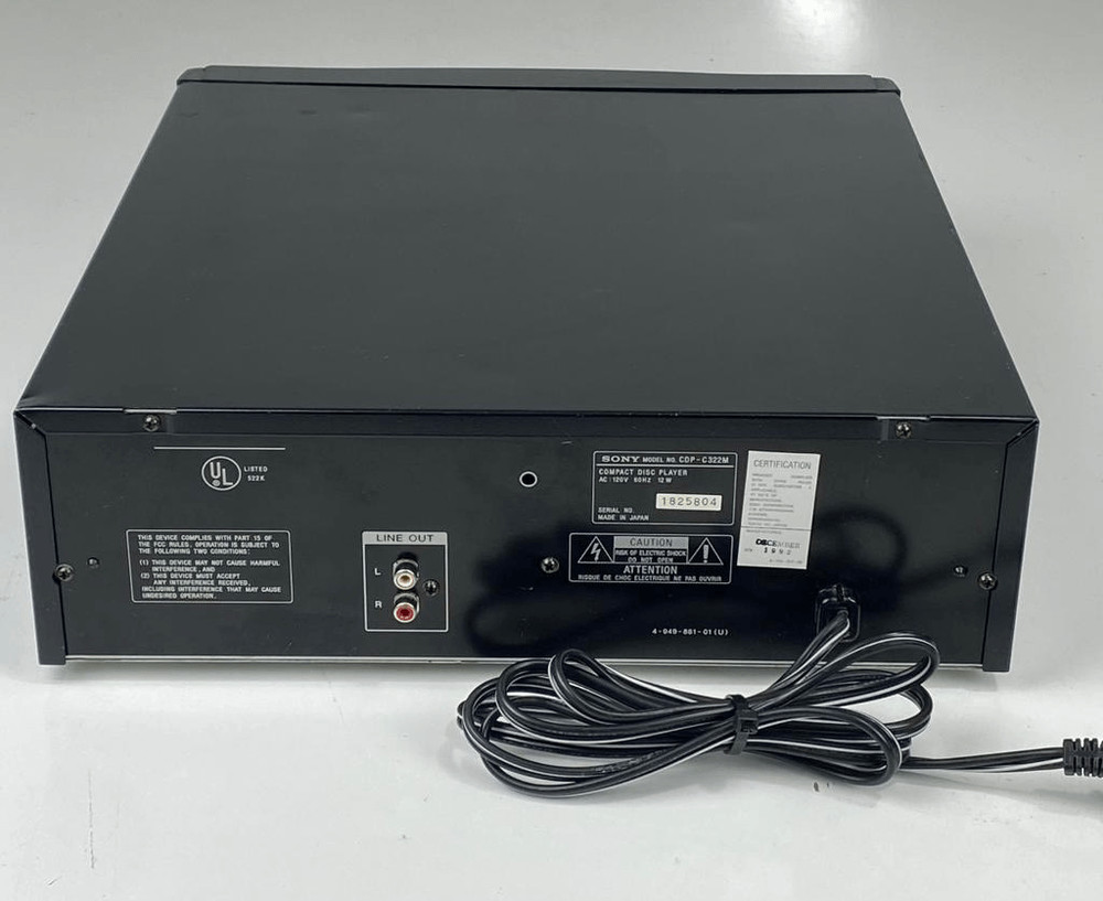 Sony CDP-C322M 5 Disc Carousel CD Player w/Remote Black Tested & Clean