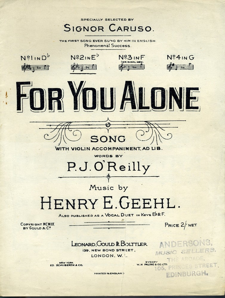 'For You Alone' by P.J.O'Reilly & Henry E.Geehl