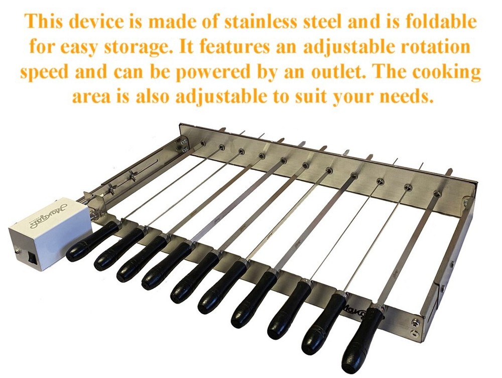 Automatic Skewer Rotator BBQ Grill | Electric Shish Kebab Machine w/ Adjustable