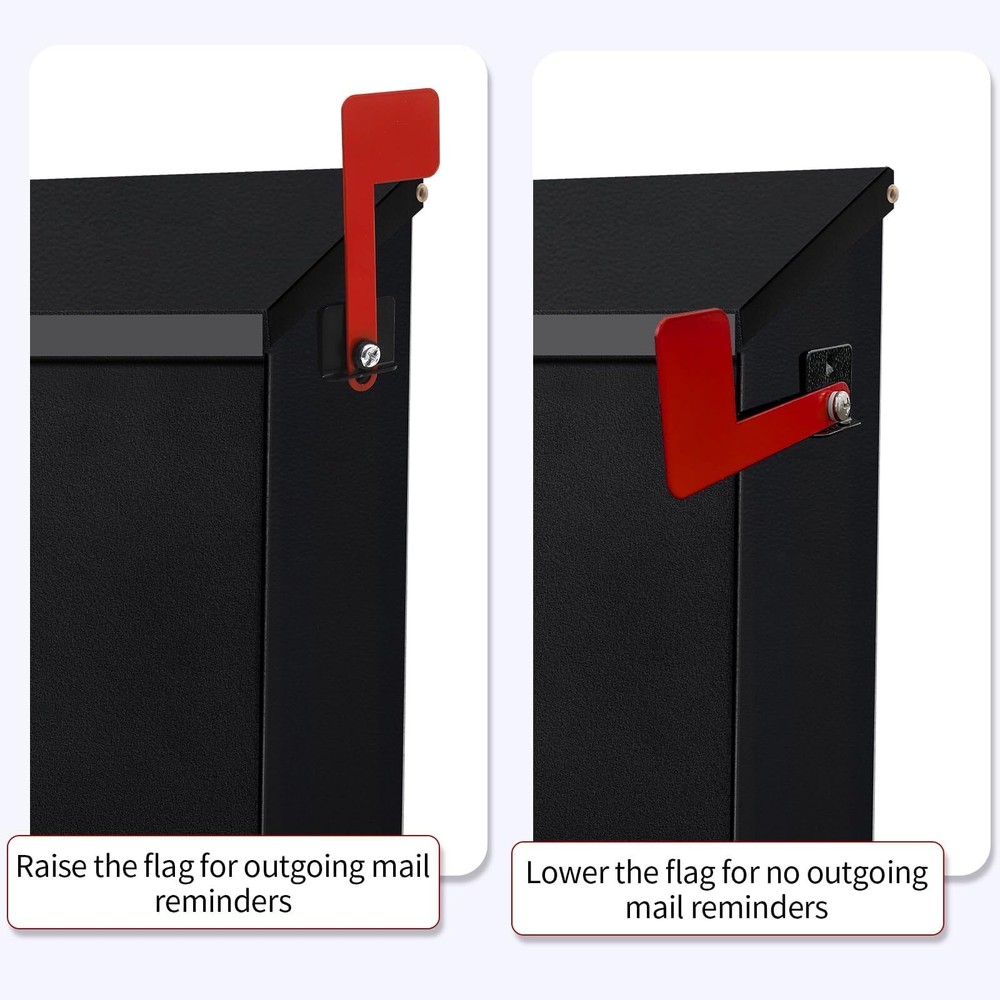 Wall-Mount Mailbox with Flag Metal Mail Box for Outside Large Capacity Rust-P...