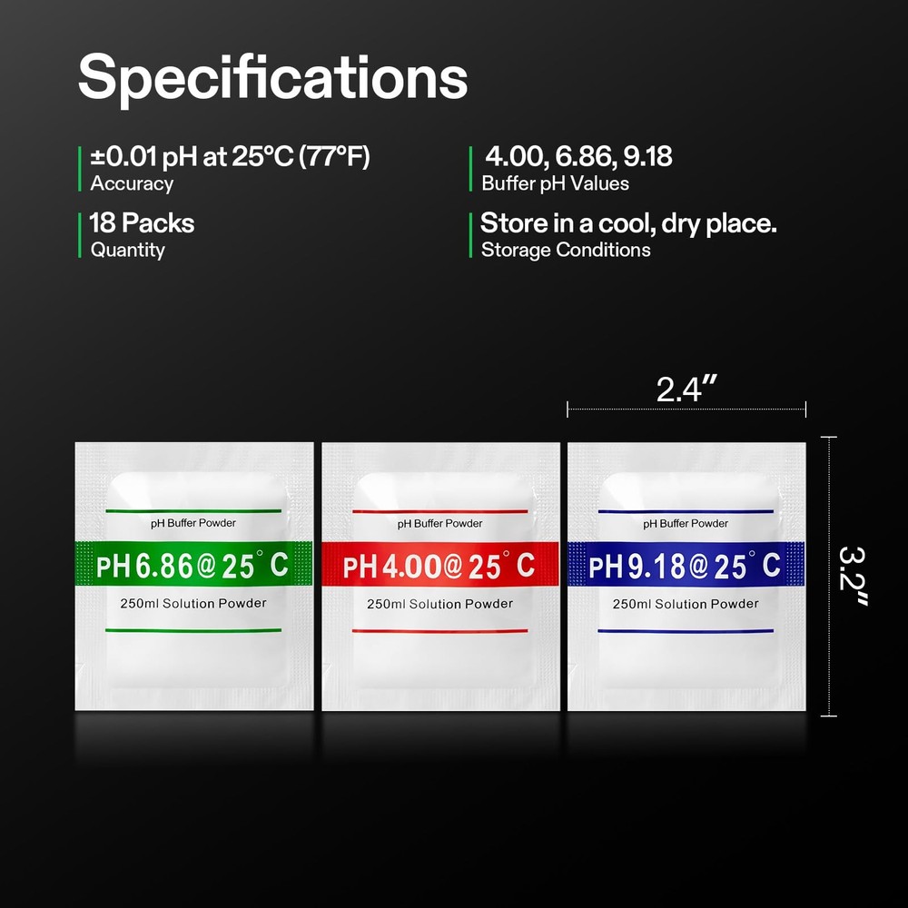VIVOSUN 18-Pack pH Meter Buffer Solution Powder, 6.86/4.00/9.18, White