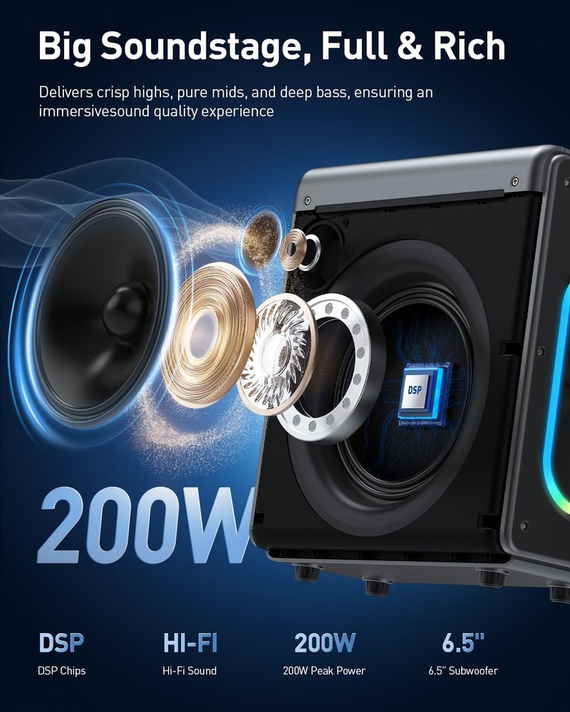 VERKB Karaoke Machine with 2 Wireless Microphones Portable Bluetooth Speaker ...