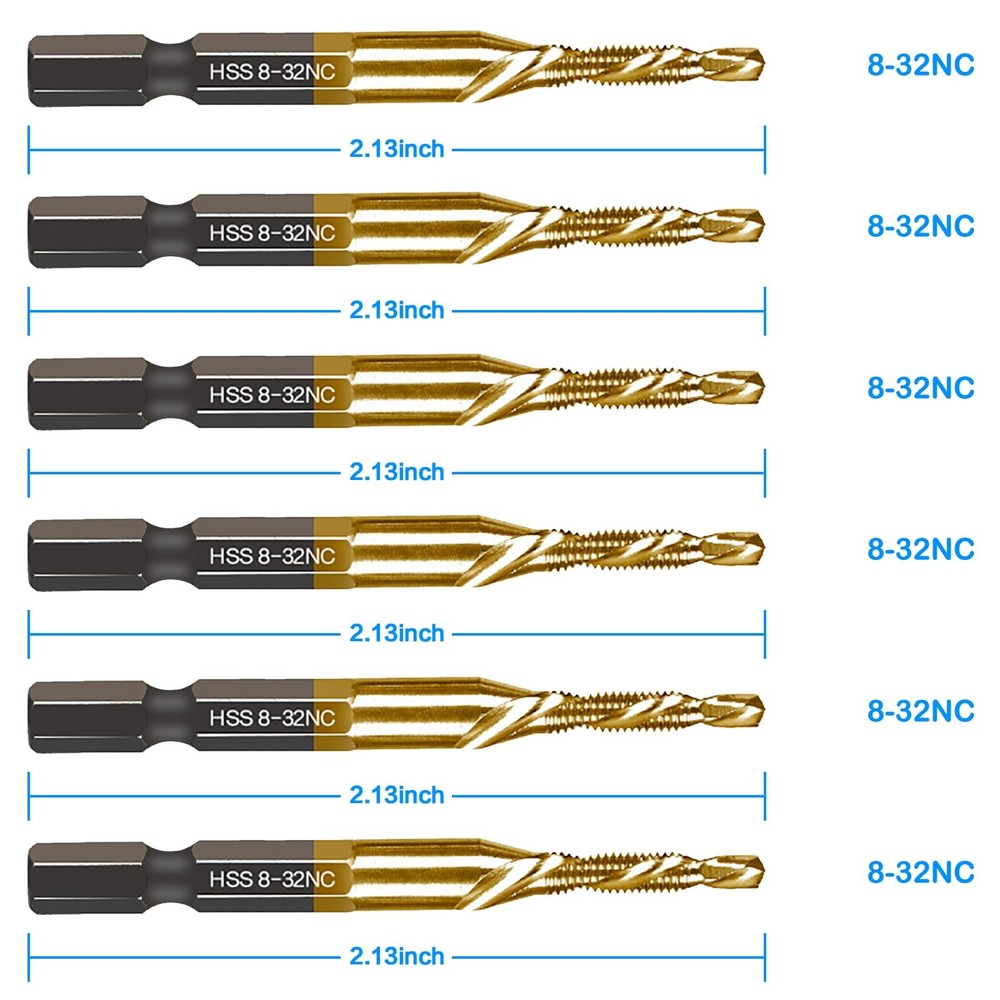 6-pc 8-32NC Combination Drill Tap Bit Set SAE, Thread 6 Pcs