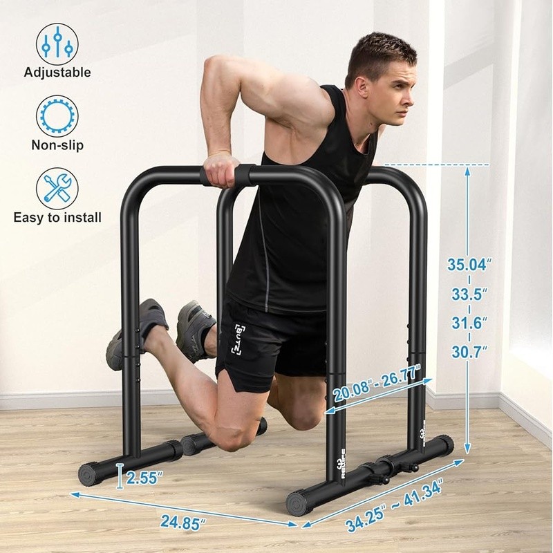 Heavy Duty Adjustable Dip Bars Push Ups Pull Ups Stand Body Strength Training