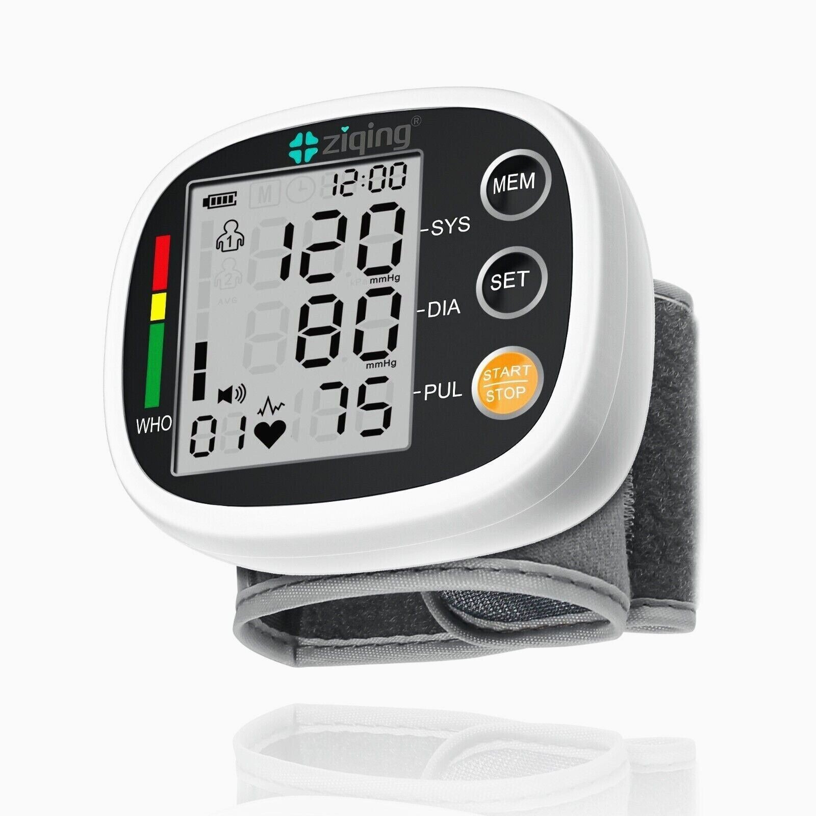 LCD Screen Wrist Blood Pressure Monitor Adjustable Cuff Heart Rate Machine