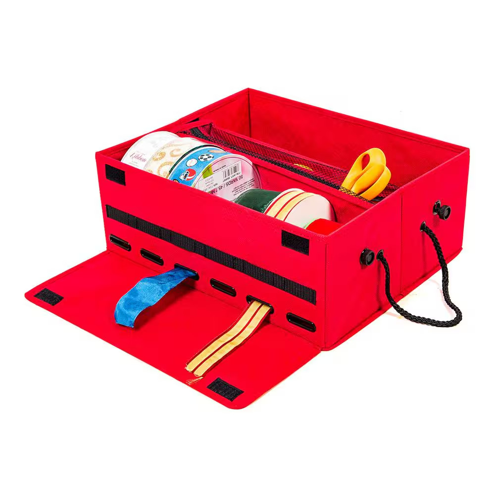 Red Gift Wrap Ribbon Storage Box and Dispenser
