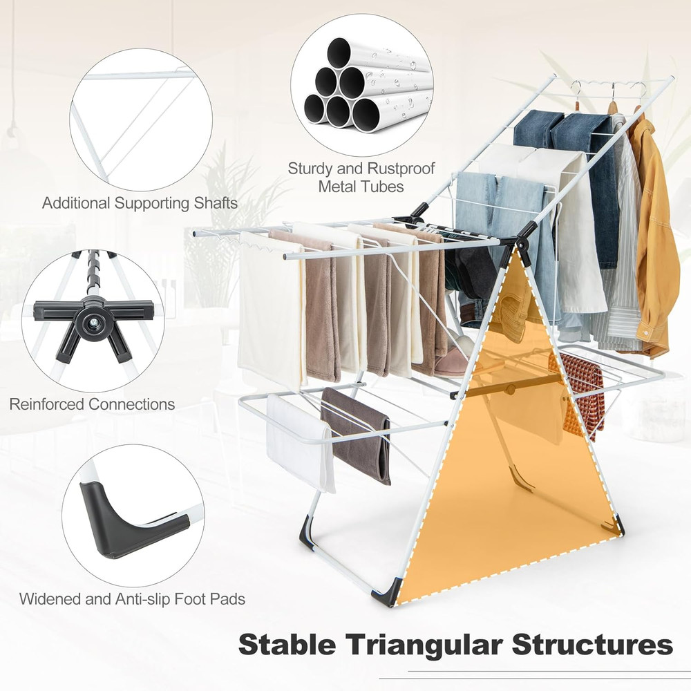 Foldable Laundry Drying Rack with Adjustable Wings & 33 Rails for Indoor/Outdoor