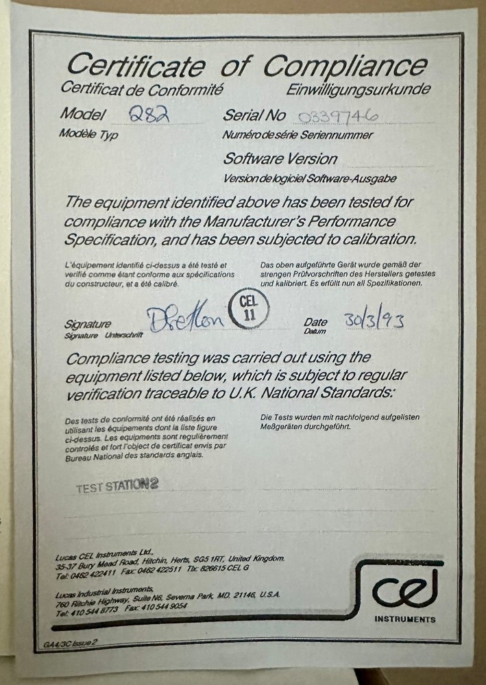 Lucas CEL Instruments Ltd. CEL-284/2 Acoustical Sound Level Calibrator
