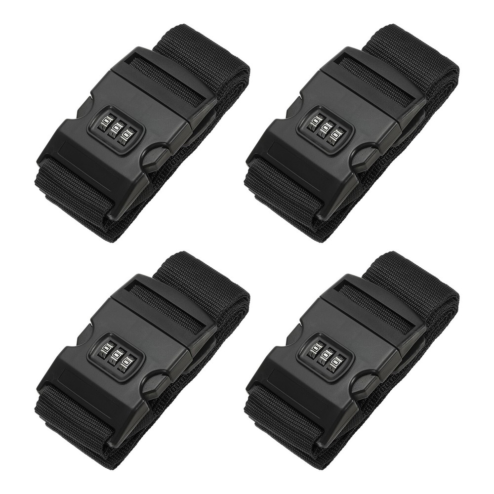 4Pcs Luggage Straps with Combination Lock TSA Approved Black