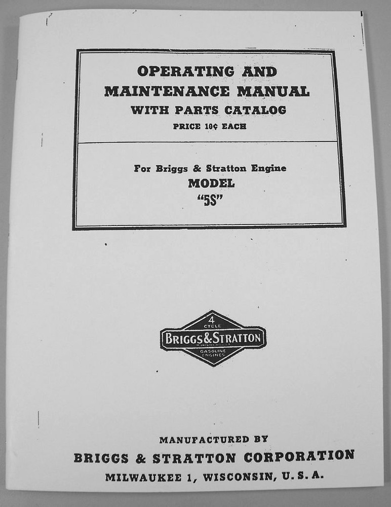 Briggs Stratton 5S 5 Engine Service Repair Operator Operating Part Manual