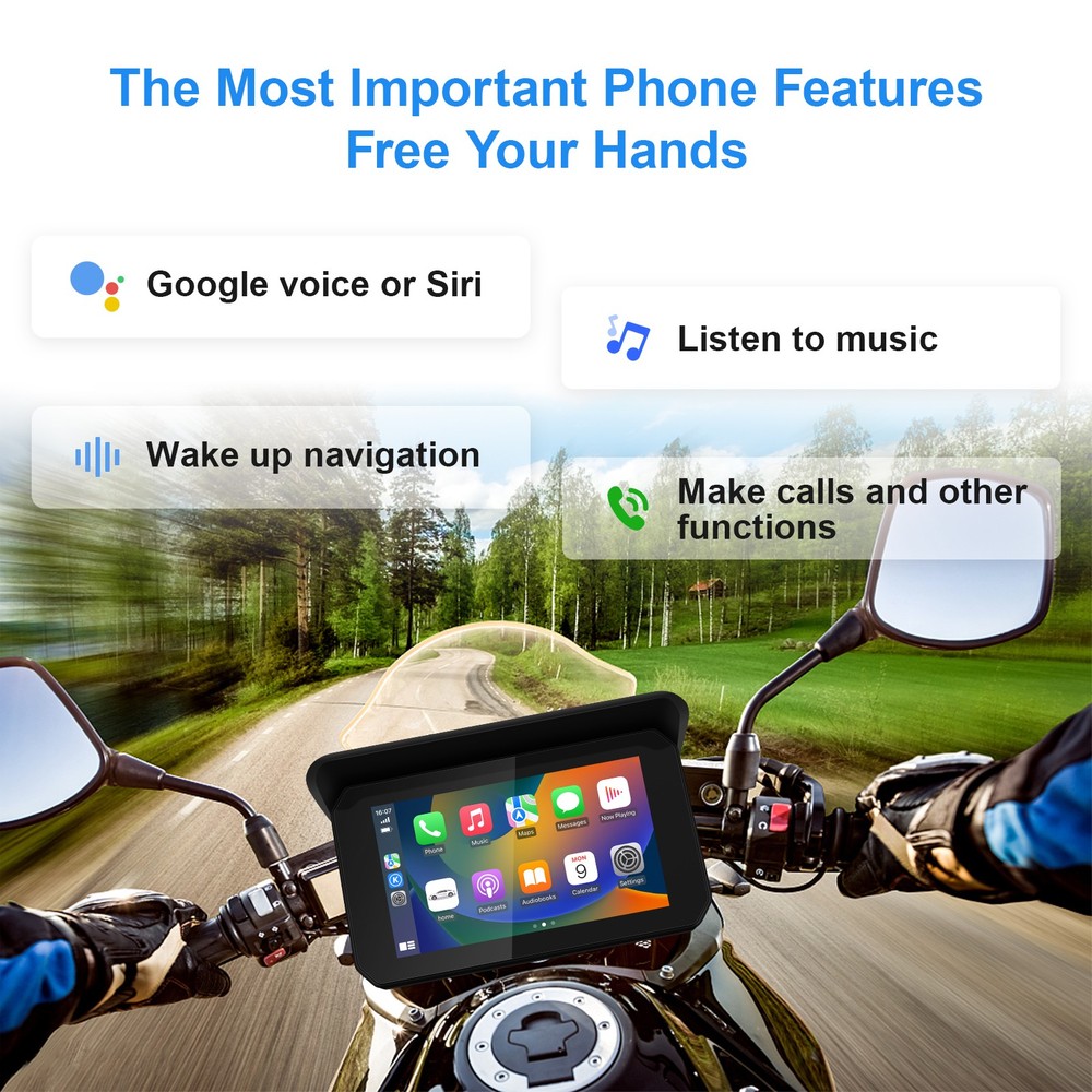 5 Inch Motorcycle CarPlay GPS Navigation Wireless Waterproof IPS Touch Screen BT