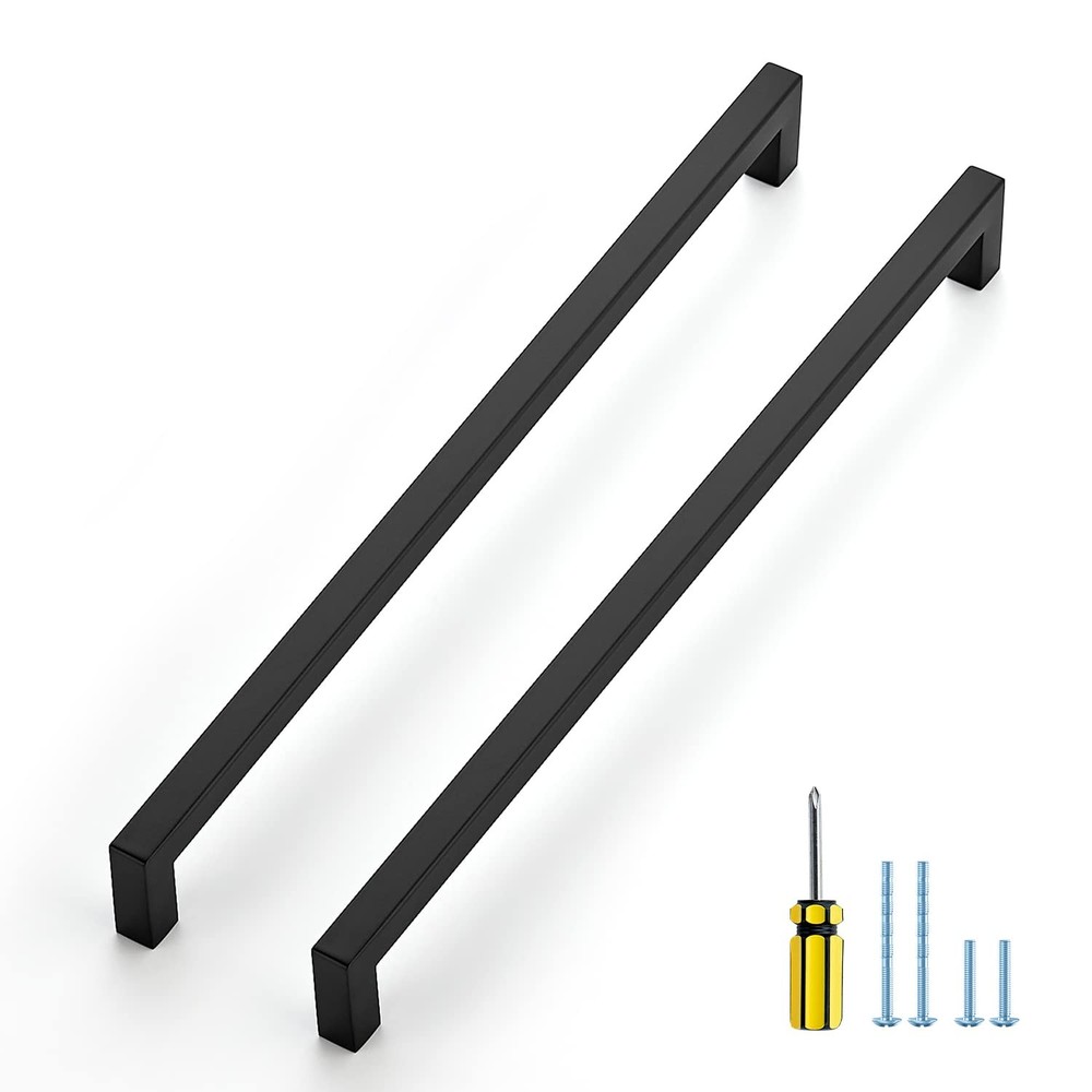 3 Pack Black Cabinet Pulls 12-3/5 Inch Square Kitchen Cabinet Handles Matte B...