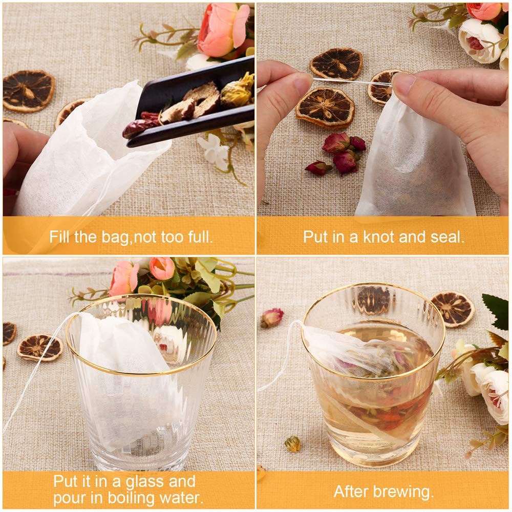 Tea Filter Bags, Disposable Drawstring Empty Tea Infuser 3.15 x 3.94 inch