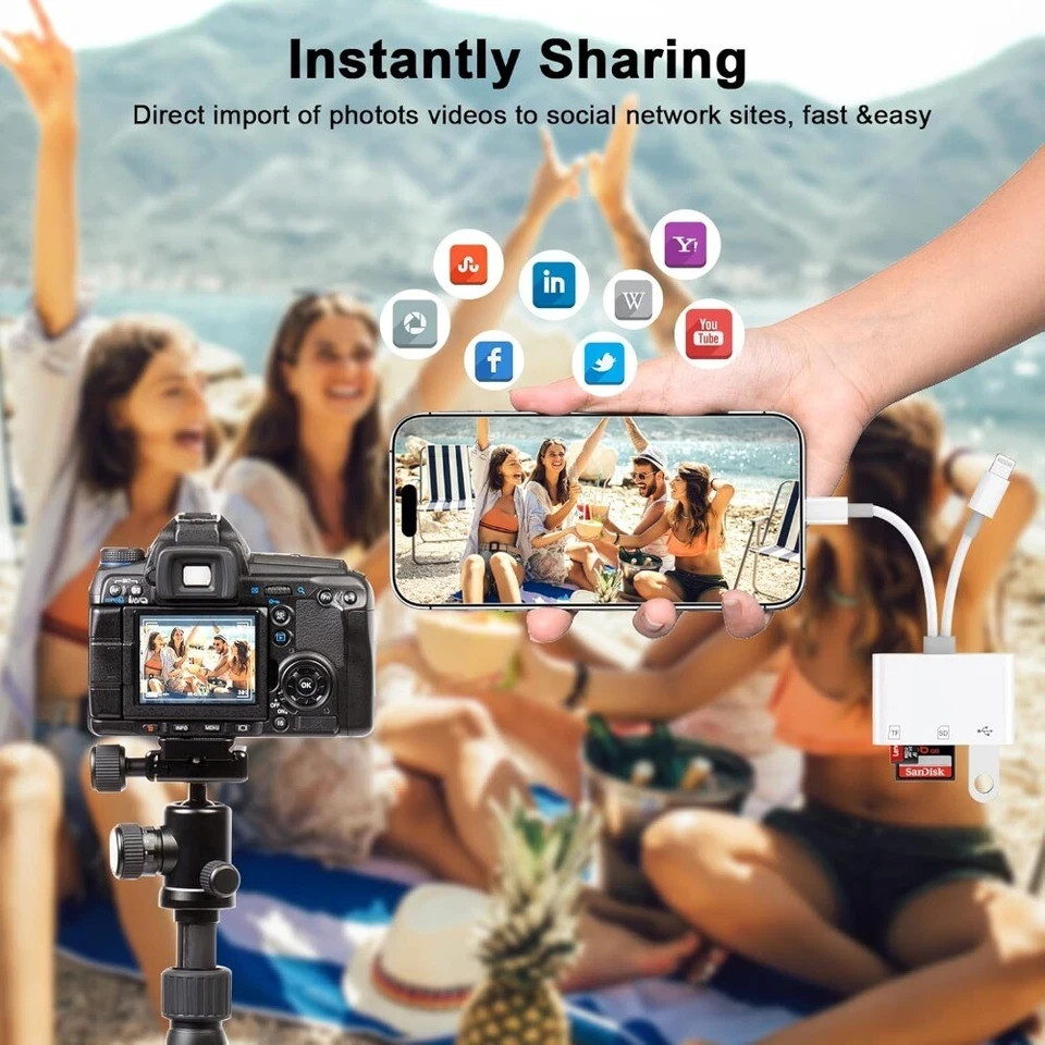 SD Card Reader for IPhone IPad, Lightning and USB C Dual Port SD Card Adapter