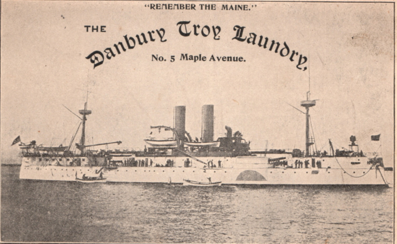USS Maine Battleship Danbury Troy Laundry Spanish American War Advertising Card