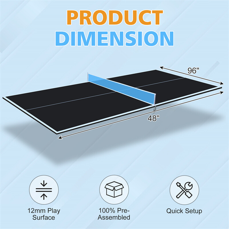 8FT Black Mid-Size Foldable Table Tennis Conversion Top Ping Pong Table Indoor