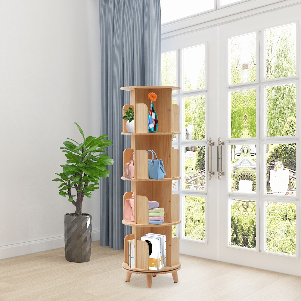 4 Layers Rotating Bookshelf Bookcase Storage Rack Floor Standing Display Holder