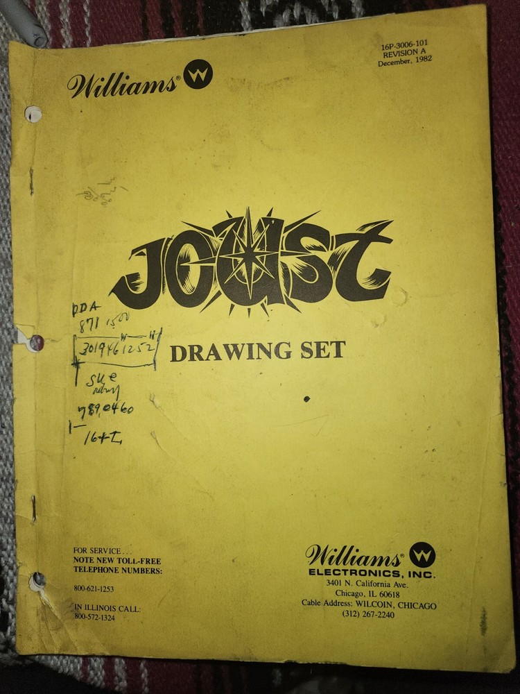 Joust Drawing Set Arcade Manual Williams