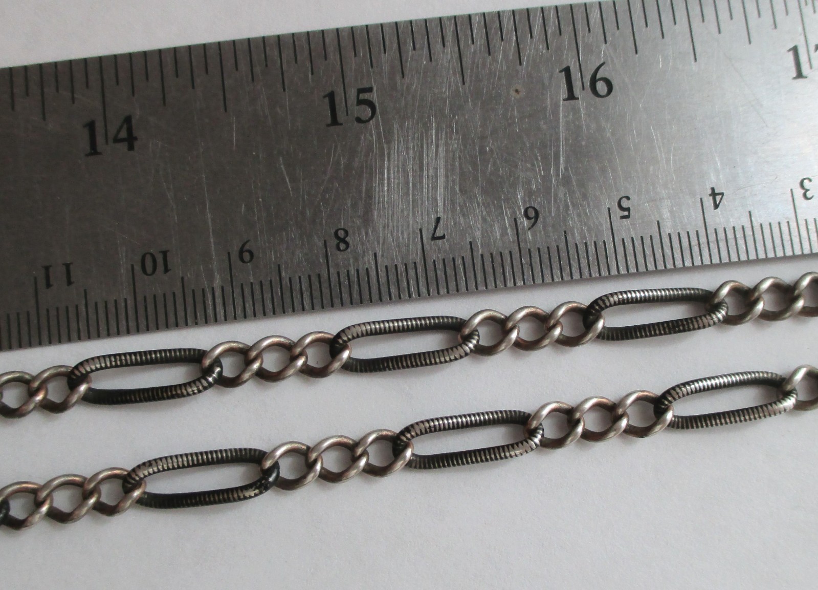 16in ANTIQUE 800 SILVER NIELLO INLAY WATCH CHAIN NECKLACE